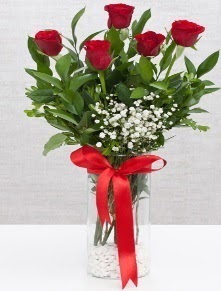 cam vazo içerisinde 5 adet kırmızı gül  Kahramanmaraş İnternetten çiçek siparişi 